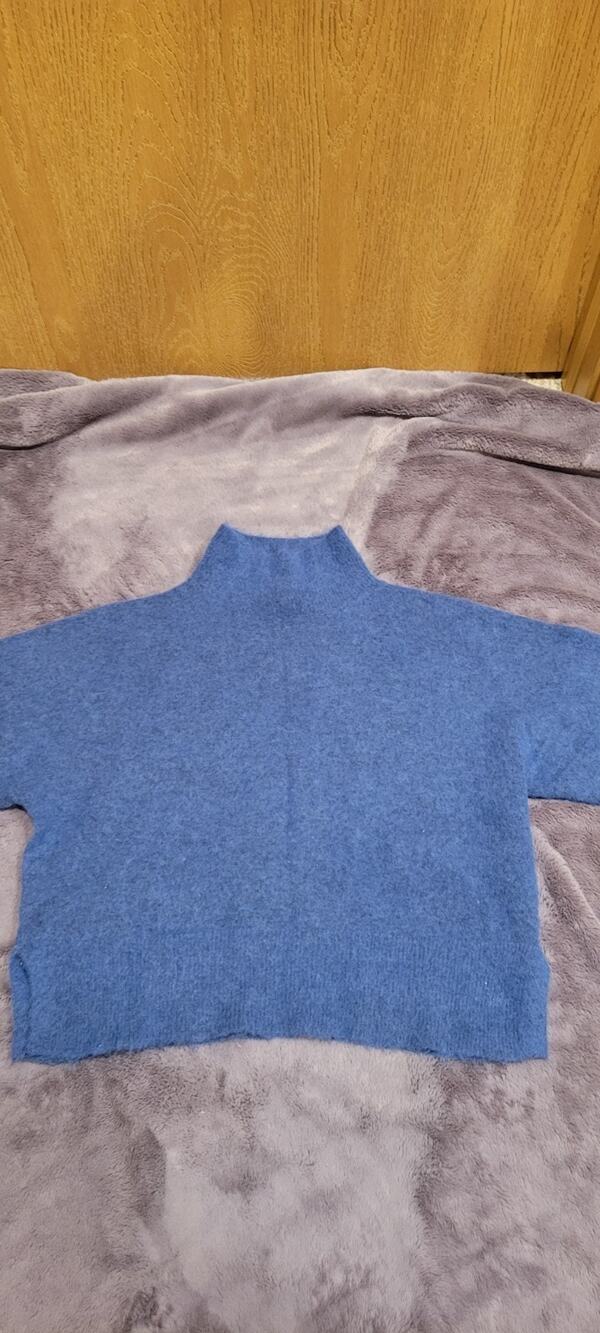 Topshop Alpaca Wool Blend Sweater Womens XS Blue Fuzzy Mock Neck Oversized Cozy